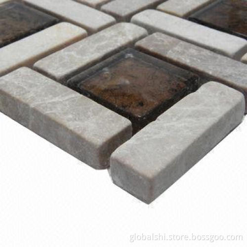 Crystal and Stone Glass Mosaic Tile, Glass Mix Natural Marble Stone, 4 Colors, 8, 6, 4mm Thickness